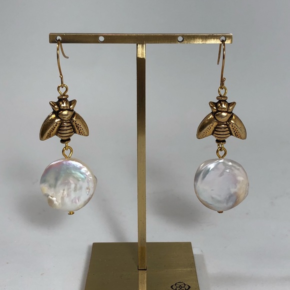 Coin Pearl Bee Drop Earrings - Picture 2 of 4
